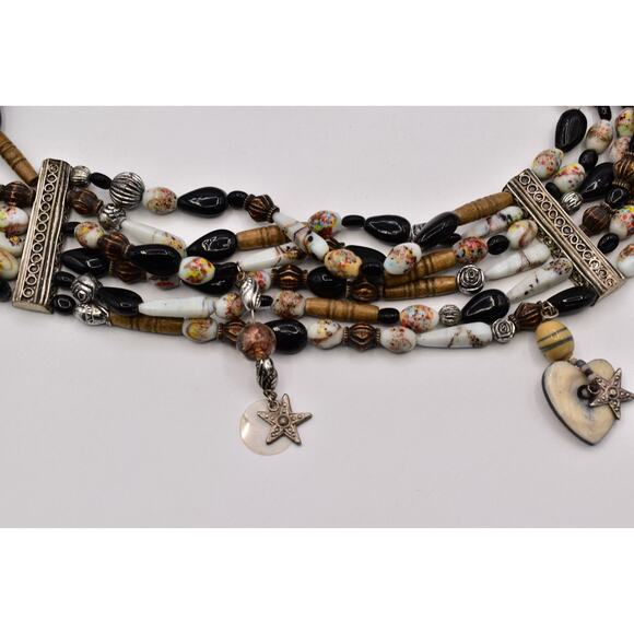 Vintage Multi-Strand Black White Glass Beaded Charm Belt 37” Boho Artisan Coast main image 10